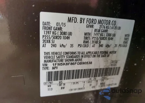 2015 Ford Explorer Limited z USA, uszkodzony, nr VIN 1FM5K8F86FGB90538